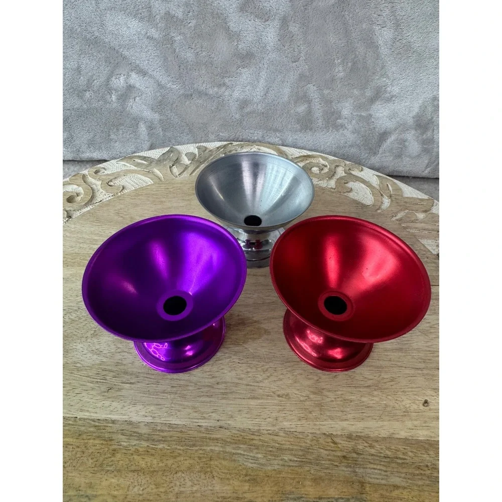 Vintage Style Anodized Aluminum Pedestal Bowls Set of 3 Purple Red Silver MCM